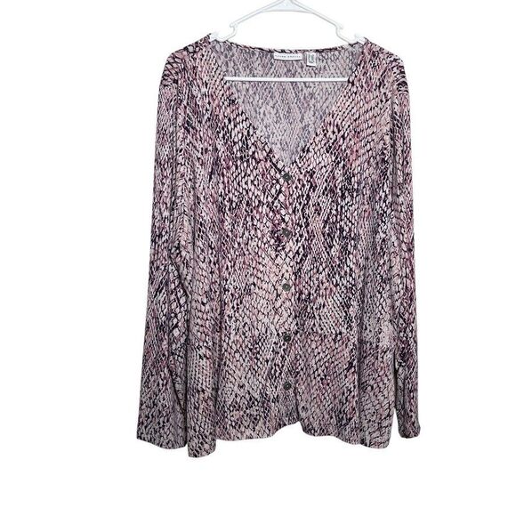 Susan Graver Blouse Women's 2X Printed V-Neck Button Up Snake Print Career Top - Picture 1 of 9